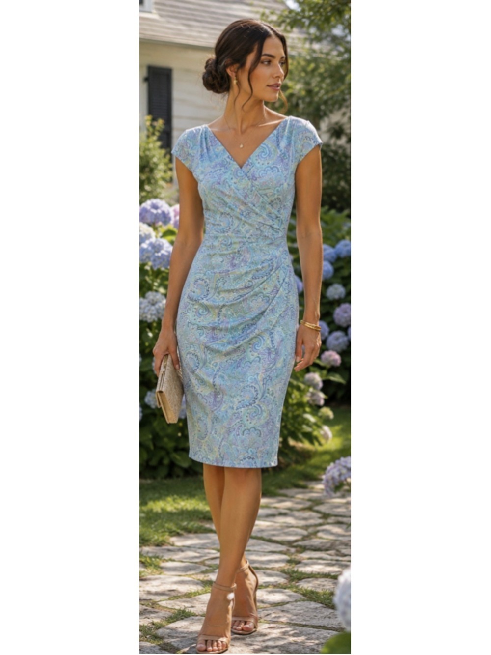 Max Mara Midi Dress Size 6 Blue Purple Paisley Wrap Style Chic Luxury